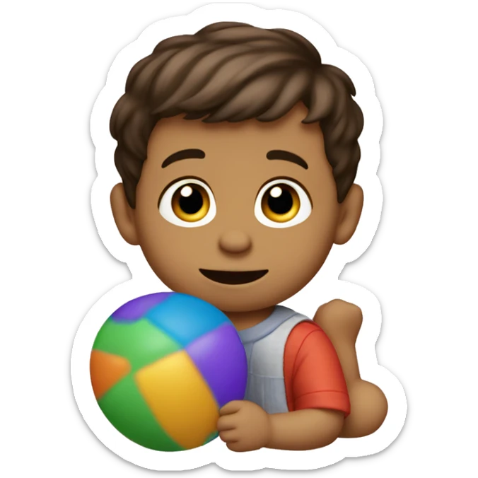 One year old boy short brown hair playing with Sesame Street toy sticker