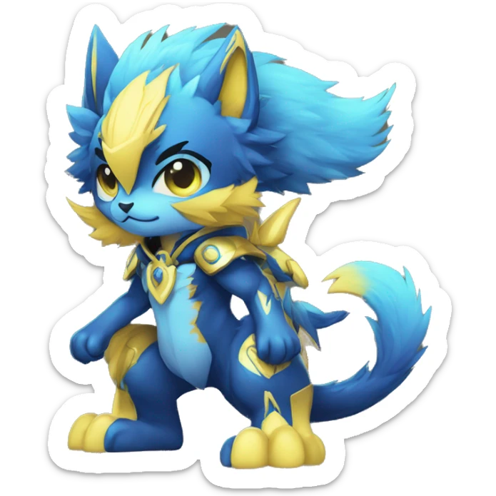Anthro-Edgy-Cool-Blue-Yellow-Contrast-Colors-Fantasy-Fur-Sona-Chibi-Shiny-Fakémon-Hybrid full body sticker