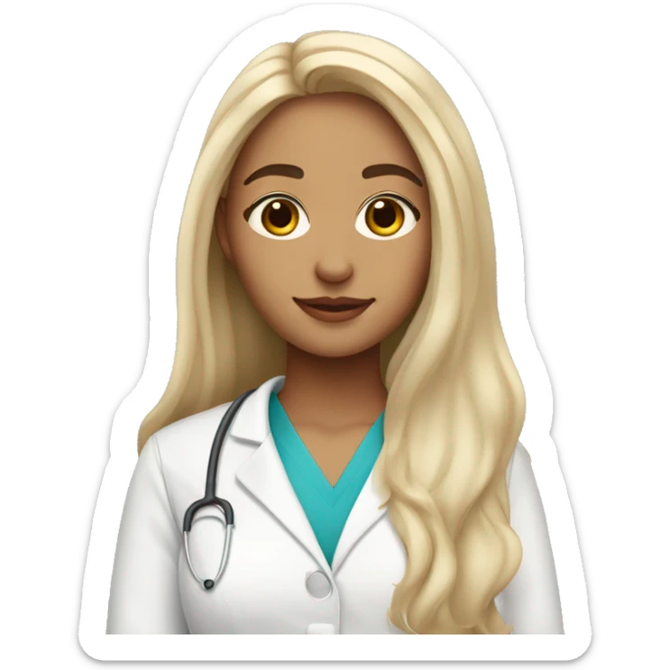 Nursing student with platinum long hair and no glasses no mask and dimples and light makeup sticker