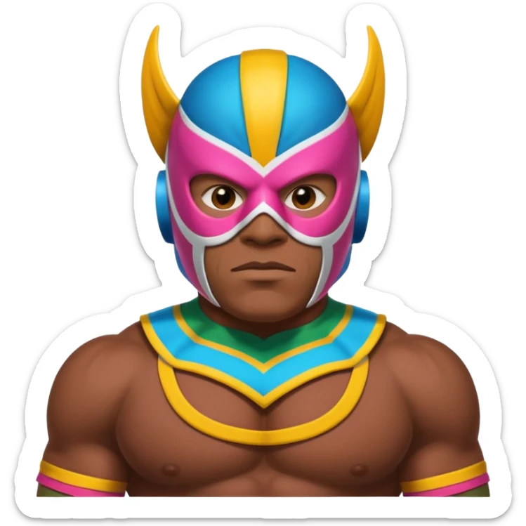 Mexican wrestler portrait, head and shoulders only, colorful luchador mask, muscular collar, confident expression, 3D cartoon, mobile game icon style, clean background, no text, no watermark
 sticker