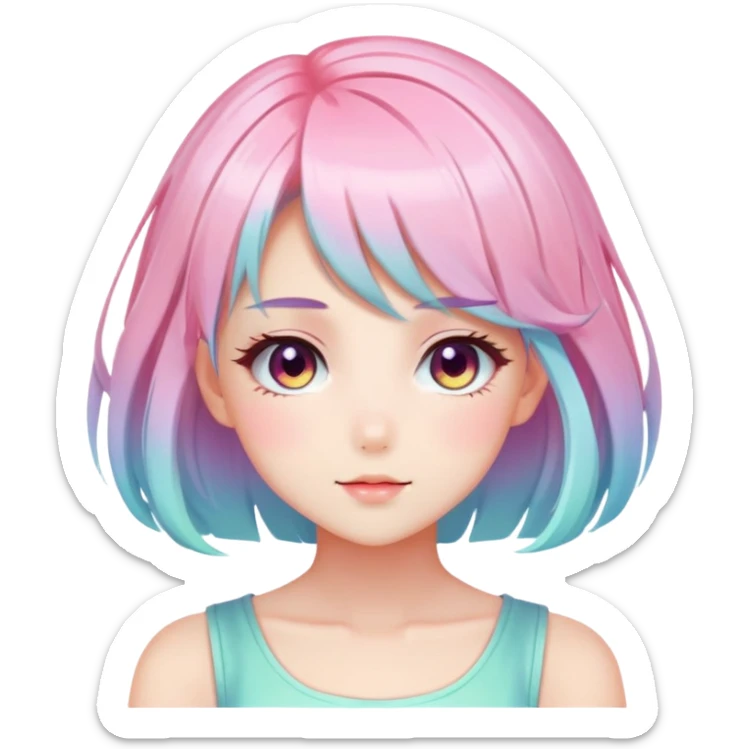 Gorgeous Beautiful Blushing Petite Colorful-Shiny-Pastel-Fairy-Soarkle-Anime-Lady with beautiful gradient pastel hair aesthetic sticker