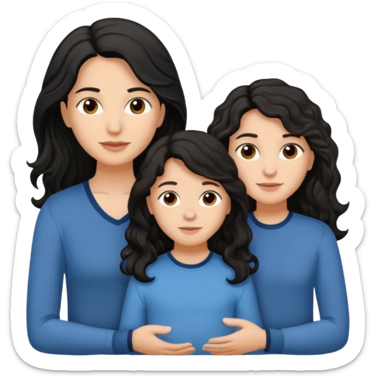 One teen white boy and 1 Beautiful mom ,black black hair,wavy hair，long hair,brown eyes,hispanic with 2 daughters and son  sticker