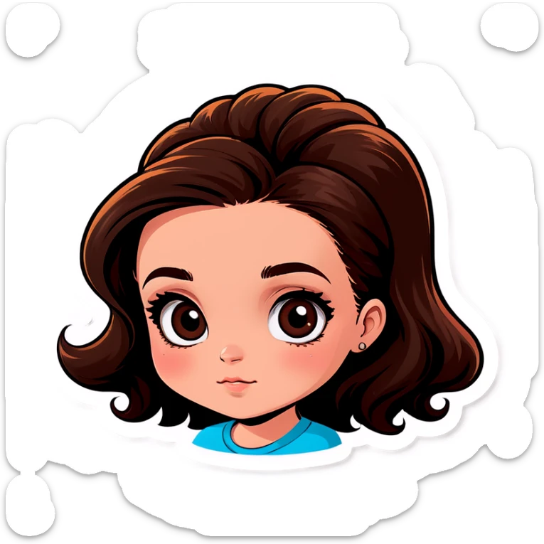 Une fille cheveux brun bouclé yeux brun petit visage  sticker