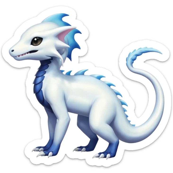 White albino shiny glossy smooth soft silky iridescent Salandit-Absol-Shinx-fusion-hybrid, full body sticker