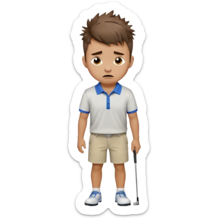 Handsome male.short messy brown hair.mowhawk hairstyle. wearing golf shirt and shorts.crying. garden background  sticker