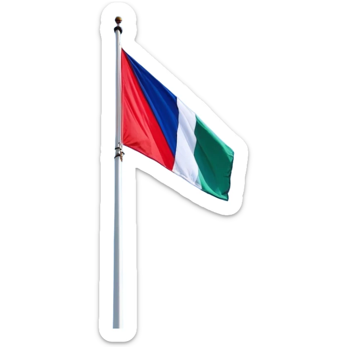 Een rechthoekige vlag bestaande uit vier verticale banen in de kleuren blauw - wit - groen - rood, waarvan de lengten zich verhouden als 1:1:1:6. en de kleuren gaan van links naar rechts. en de vlag m oet recht em plat. sticker