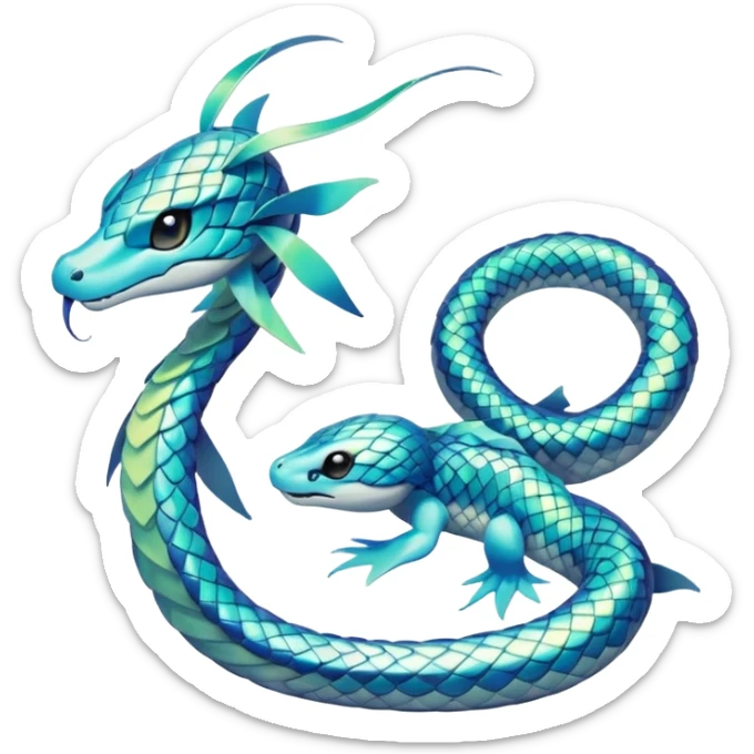 Sleek Serpentine Aquatic Ribbon-bodied Elegant Pokémon-Fakémon-Digimon-Creature, (full body) sticker