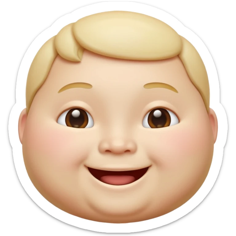 A 3D emoji in iOS emoji aesthetic style of a chubby person with round cheeks and a happy smile, soft and friendly expression, smooth glossy texture, minimal white background. sticker