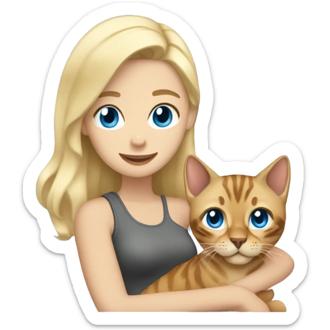 Blonde male with blue eyes and blonde female holding bengal cat  sticker