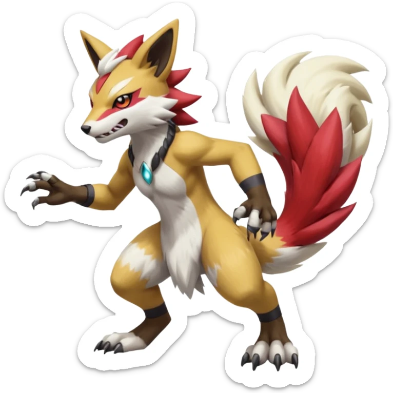WereGarurumon-Obstagoon-Meloetta-Renamon-Zangoose-fusion-hybrid-creature (full body) sticker