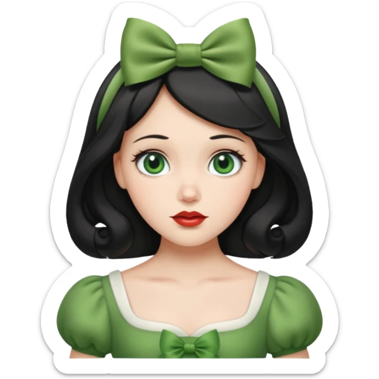 snow white with green dress hair bow and green eyes sticker