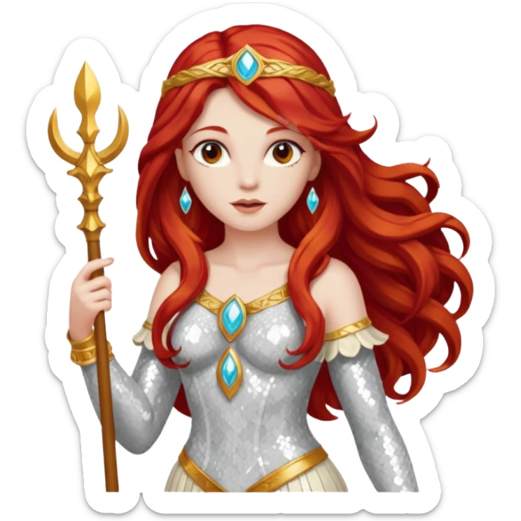 Minerva, Goddess of Wisdom from Gods and Goddesses with long red hair, ivory sequin outfit sticker
