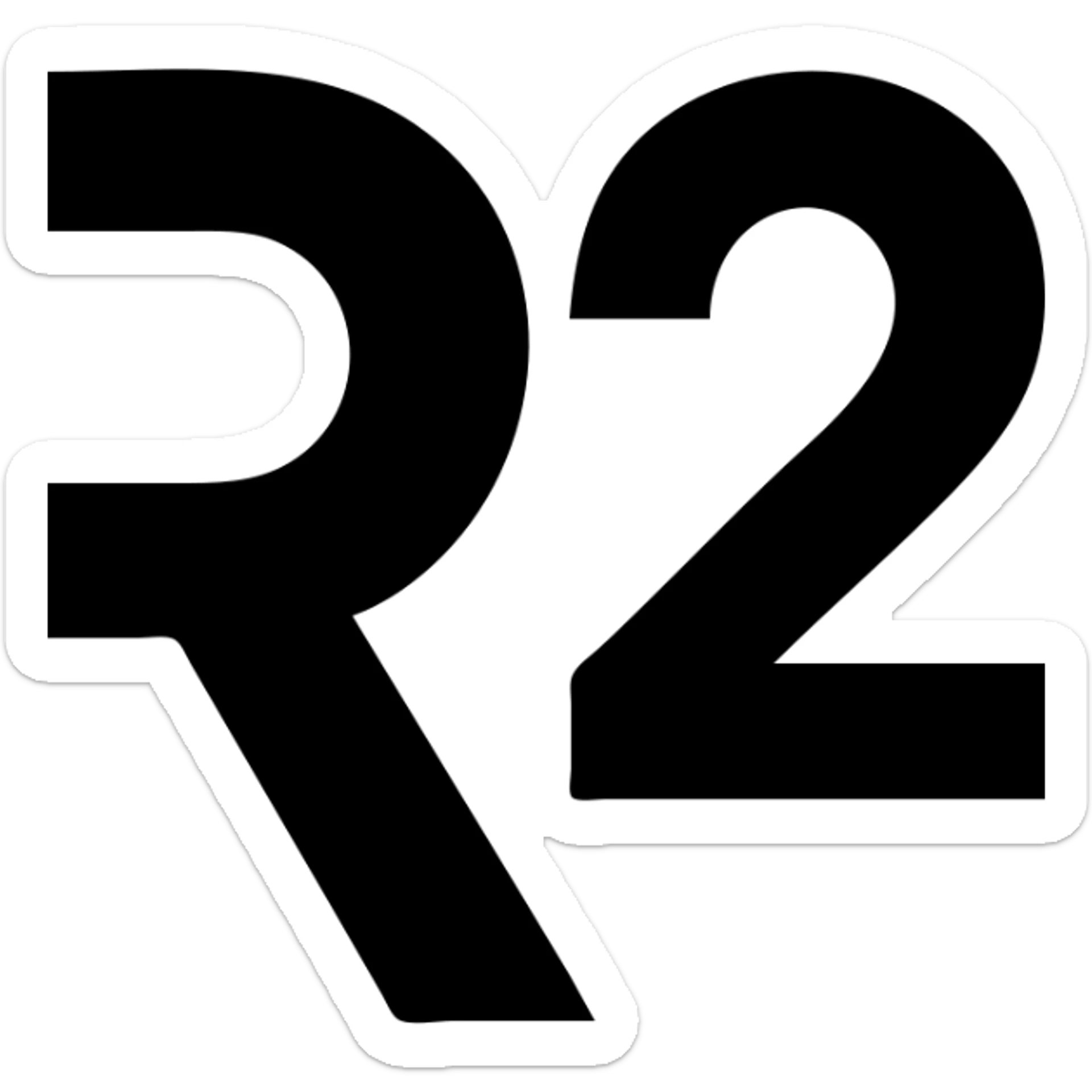 capital letter R and number 2 together, clean and bold, suitable for an icon or logo sticker