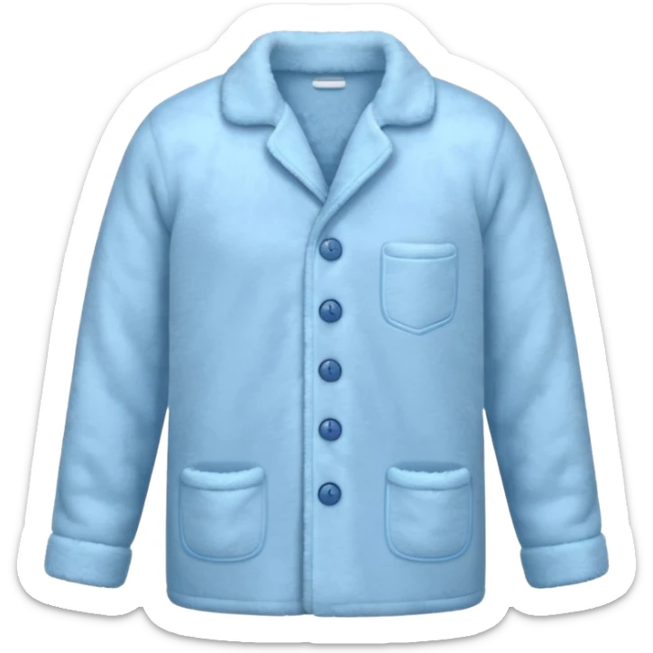 emoji of an isolated cozy pajama top made of fluffy fleece fabric, super soft plush texture, light grey with pastel blue tint, button-down long sleeves, neatly folded flat-lay, no person, no body, no mannequin, warm winter pajama mood, soft shadows sticker