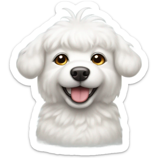 Cute all White fluffy dog with halo over head ears are flat and short nose sticker