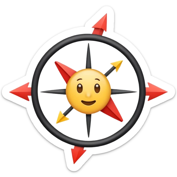 “Didactic emoji illustrating centripetal movement from the center outward, with a central dot and arrows expanding in all directions, clean flat design, bold lines, simple colors, educational style, transparent background.” sticker