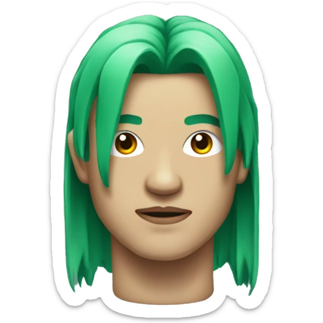 Head of Asian male cyborg with long green hair sticker