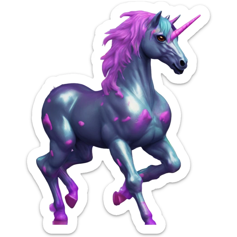.Zombie_ Vaporwave black holographic oilslick zombie unicorn yellow caution tape graffiti Pegasus sticker