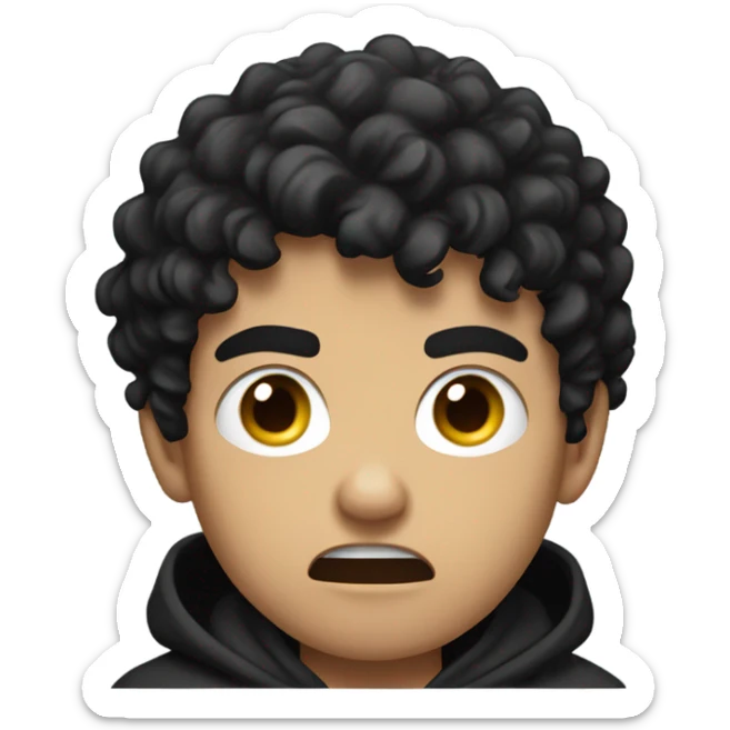 a young male with medium skin and curly black hair, wearing a black hoodie, very angry frustate expression  sticker