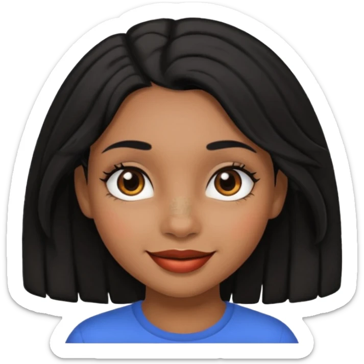 a girl that has black 4c hair textures and brownskin, It has brown eyes, a nose, lips, and it’s smiling. sticker