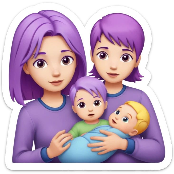 Daycare playground with kids and a woman with purple hair holding a baby sticker