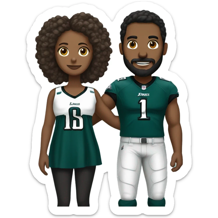  Brown guy with beard and mustache holding hands with a brown girl with her hair in a bun in Philadelphia eagles clothing  sticker