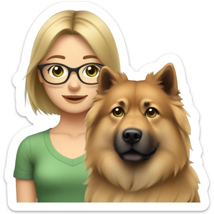 Brown light hair Girl aux Green eyes with glasses Green eyes and eurasier dog  sticker