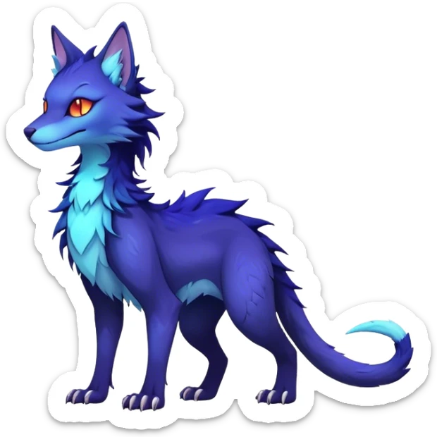 Kawaii dark colorful edgy fantasy ethereal feline-vernid-sergal-fursona animal creature with a tufted tail full body sticker