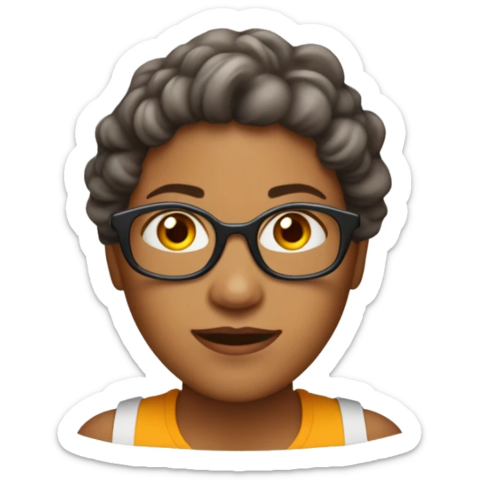 Mulher, 50 anos, cabelo castanho médio e ondulado, olhos castanhos, cara redonda, pele clara, divertida, a piscar o olho sticker