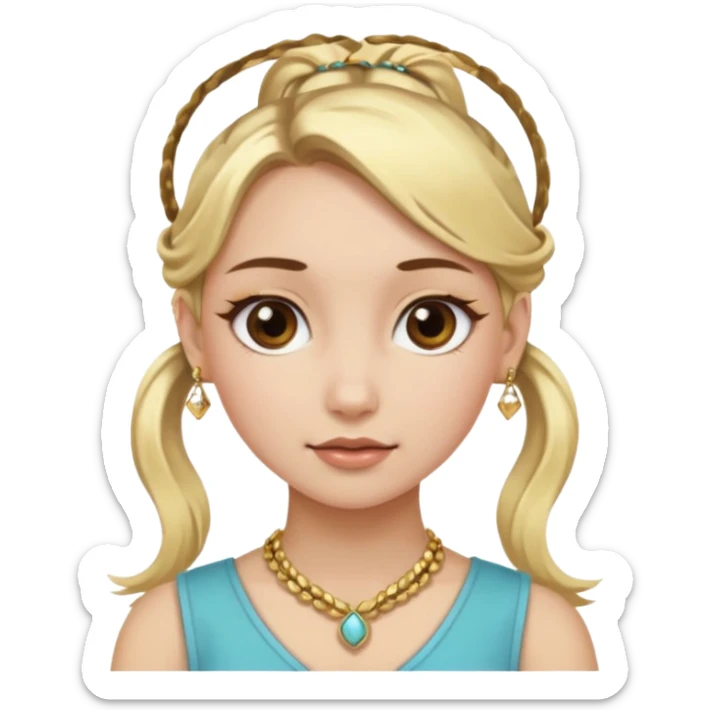 fancy blonde hair girl with ponytails brown makeup and jewellery sticker