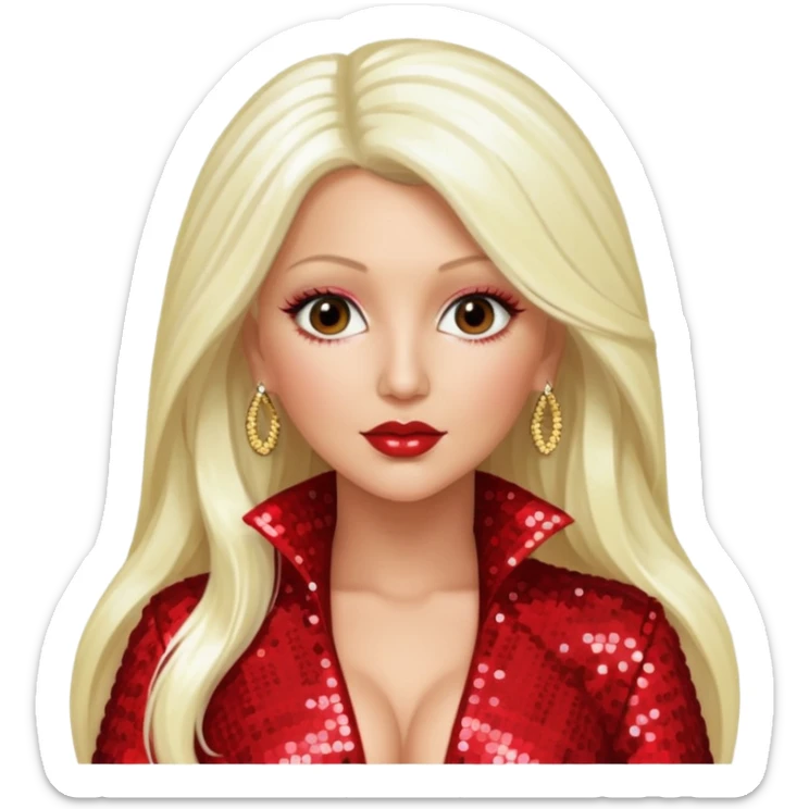 Christina Aguilera with long platinum blonde hair, red sequin outfit sticker