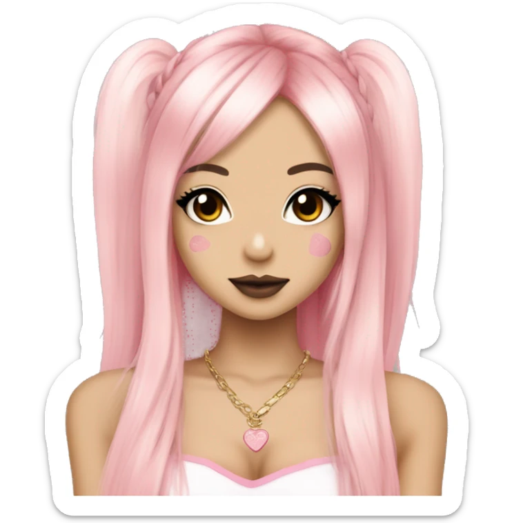 hime gyaru girl, long straight pink and blonde hair, tattoos, dark makeup,  sticker