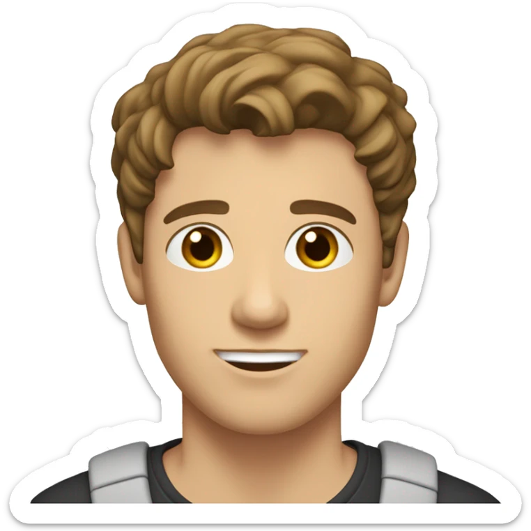 A 20 year old, Caucasian man, with short brown hair, with none facial hair,   with brown eyes wearing a t-shirt. sticker