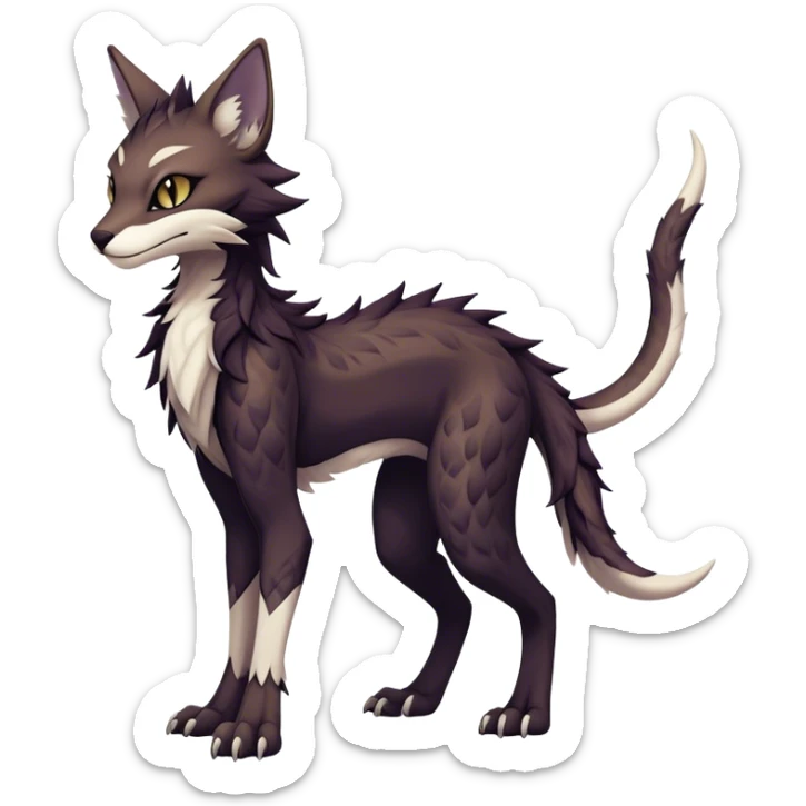 Kawaii dark edgy ethereal feline-vernid-sergal-fursona animal creature with a tufted tail full body with intricate markings  sticker