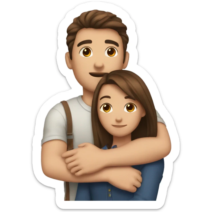 Girl with straight brown hair hugging a guy with guy brown hair sticker