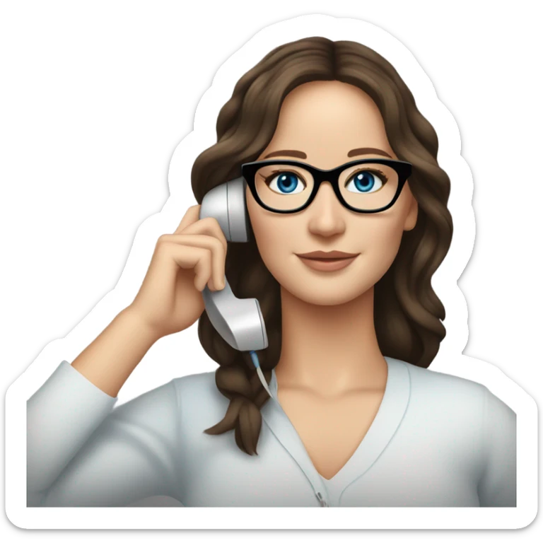 Photo of Brunette Jennifer Lawrence wearing black glasses and blue eyes talking on the phone  sticker