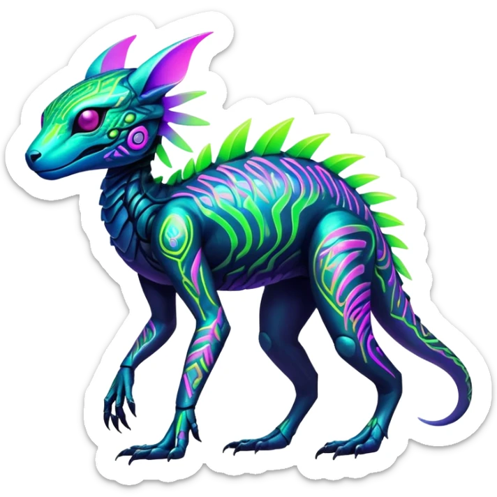 Tropical futuristic lush cool edgy neon Fionbri-Vernid-Elgyem-creature (full body) sticker