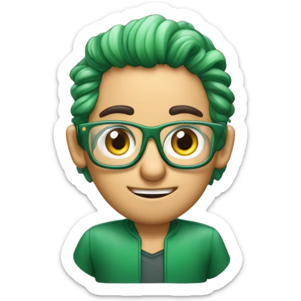 um coelho verde de cabelo rosa com olhos grandesusando um fone da aple usando um oculos achatado sticker
