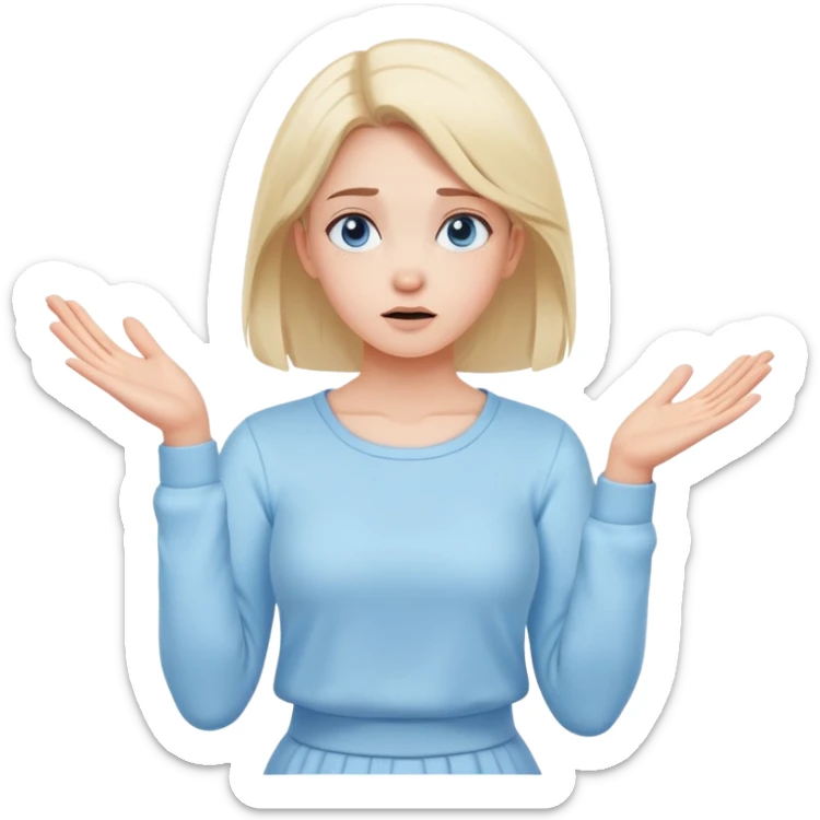 girl wearing pastel blue clothes shrugging with hands spread in an "I don't know" gesture sticker