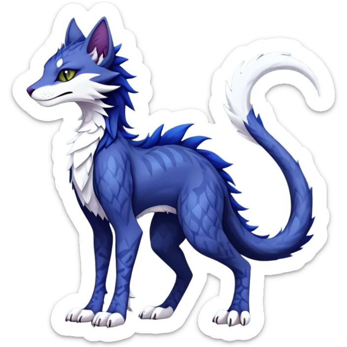 Kawaii dark edgy fantasy feline-vernid-sergal-fursona animal creature with a tufted tail full body with intricate markings  sticker
