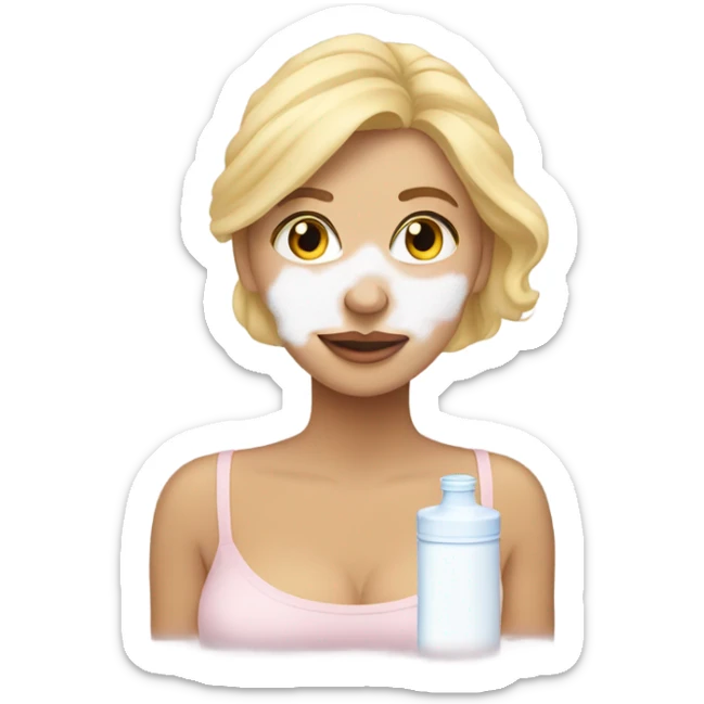 Blonde woman with baby powder on nose sticker