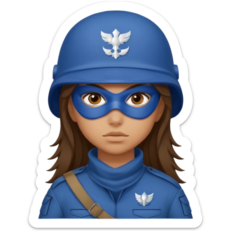 girl soldier with blue masks and long brown hair sticker