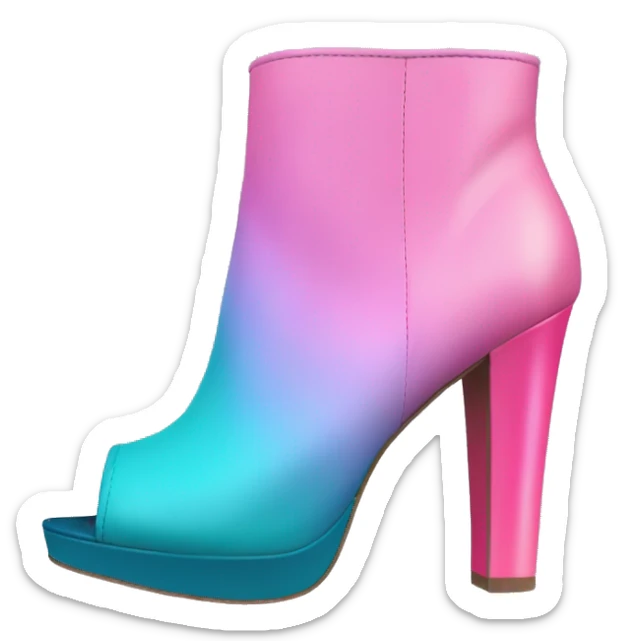 Realistic isolated top view of a pair of bubblegum pink,periwinkle,dark teal,and pastel pink ombre peep toe high heel ankle bootie boots. sticker