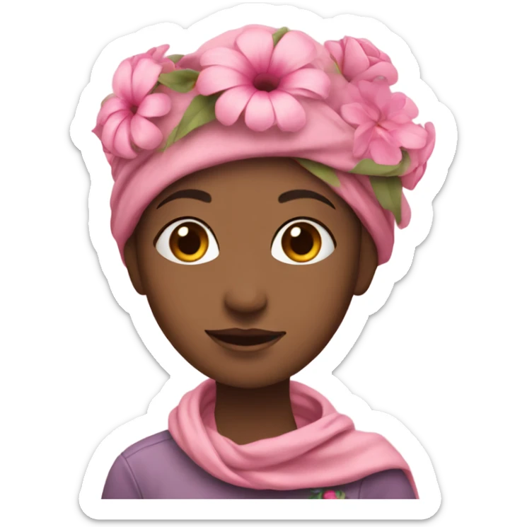 girl with a scarf on her head and a bouquet of pink flowers sticker