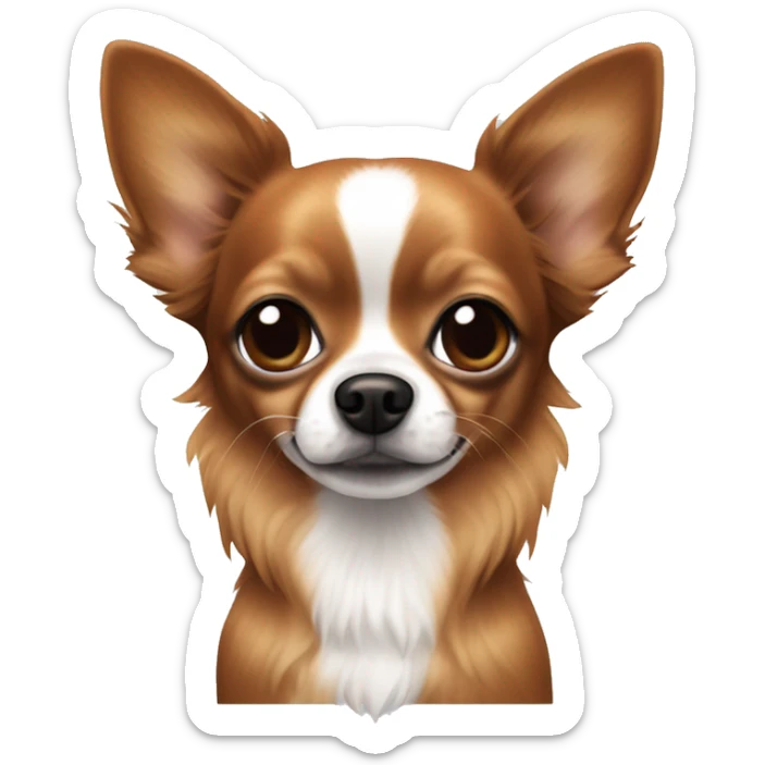 brownish red long hair chihuahua with a black spot around nose and black nose and white patches sticker