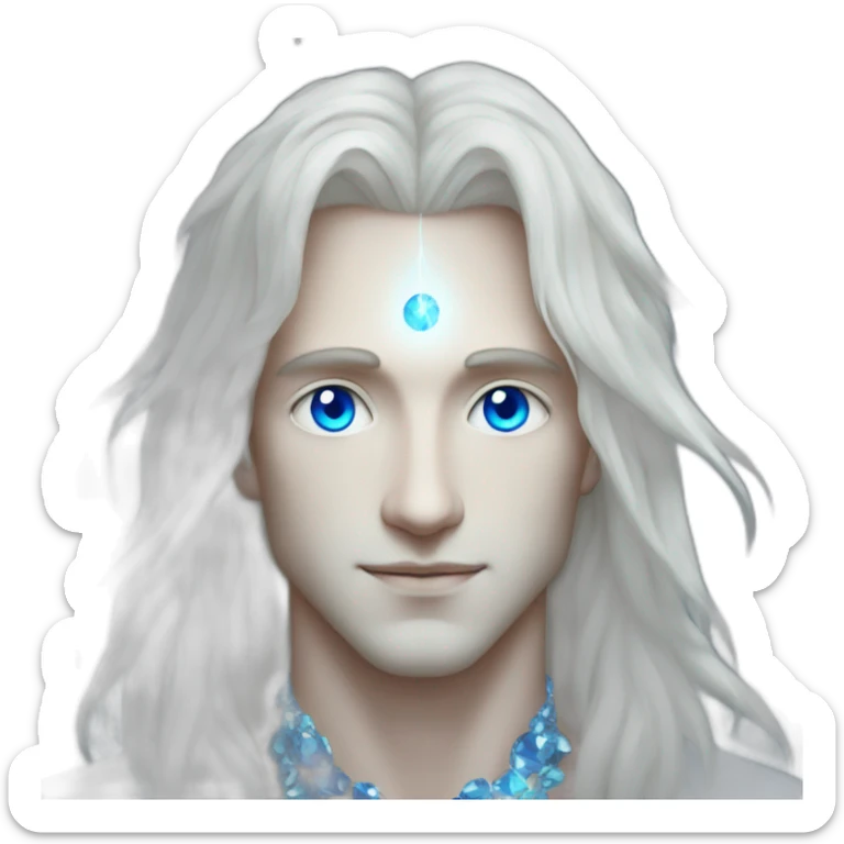 male nordic pleiadian with long white hair and blue eyes, crystal necklace sticker