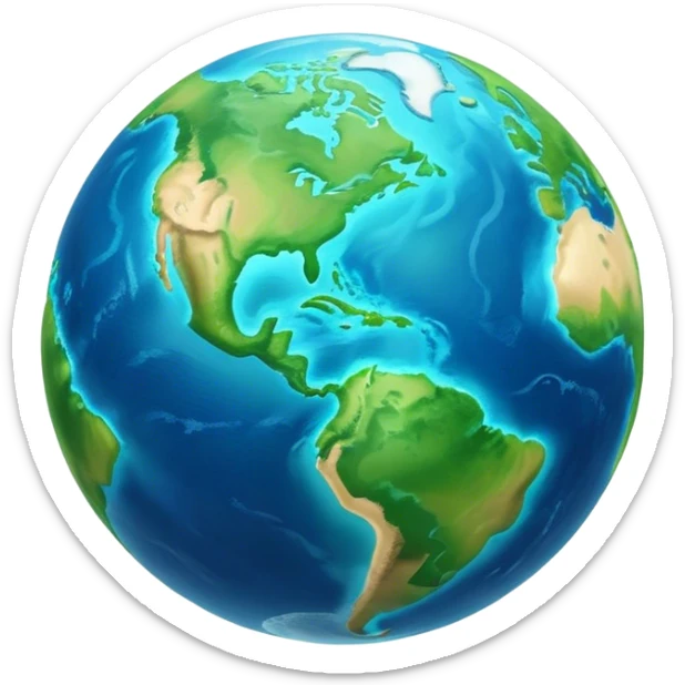 Cinematic Realistic Earth Emoji, depicted with vibrant blue oceans, clouds, and lush green continents rendered in exquisite detail, high shine, and a soft radiant glow that captures the dynamic, life-sustaining beauty of our home planet. sticker