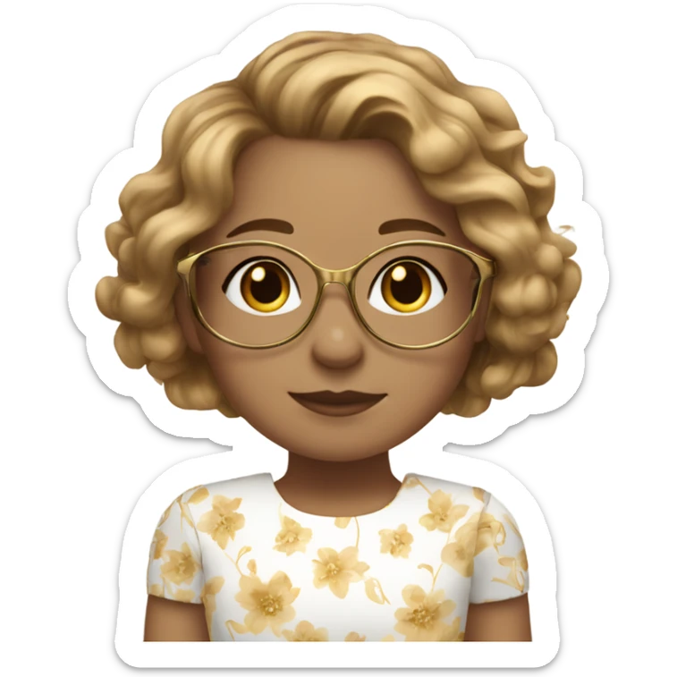 girl with light brown wavy hair, with gold glasses and hazel eyes, in white floral dress sticker