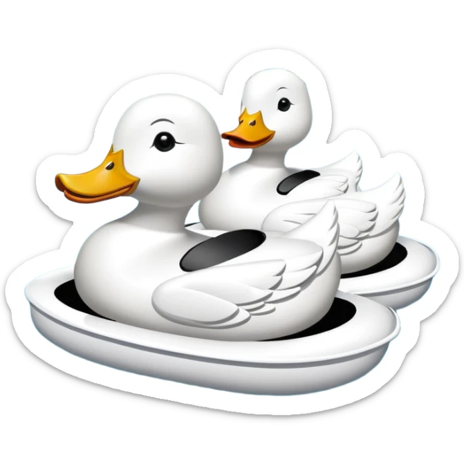 The white duck-shaped pedal boats are parked in line.Bangkok Thailand sticker