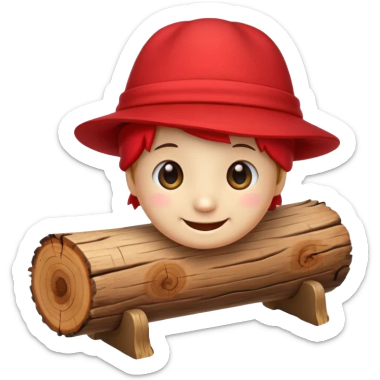 reate a small, clean and expressive emoji in the style of Discord emojis, featuring the Catalan ‘Cagatió’ (Tió de Nadal). The emoji should show a cute wooden log with a friendly smiling face, wearing the traditional red ‘barretina’ hat, with small simple legs sticker